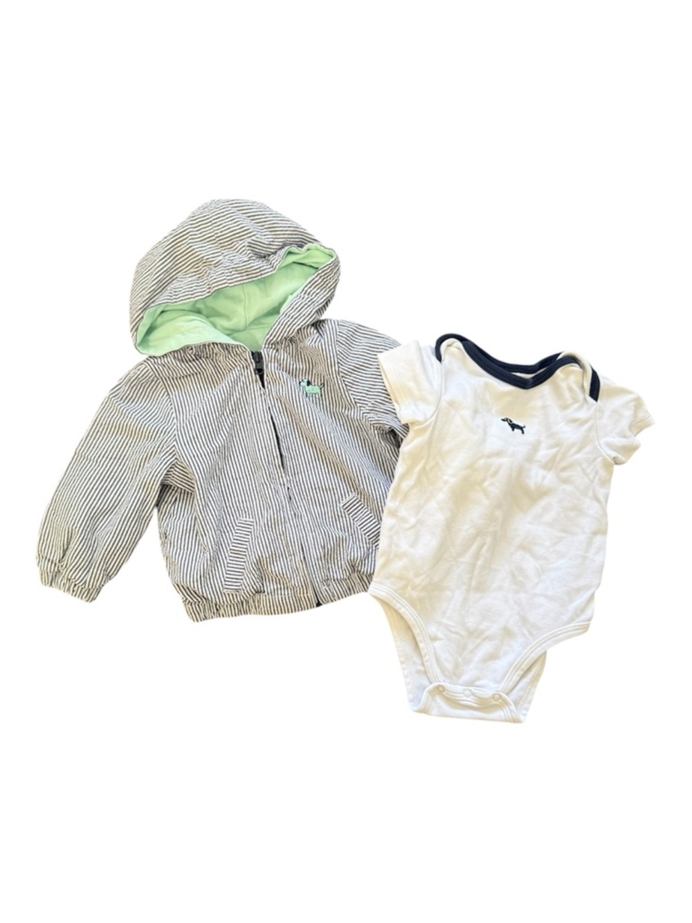 Baby Infant Striped Windbreaker and Bodysuit 12M White Navy Mint Green